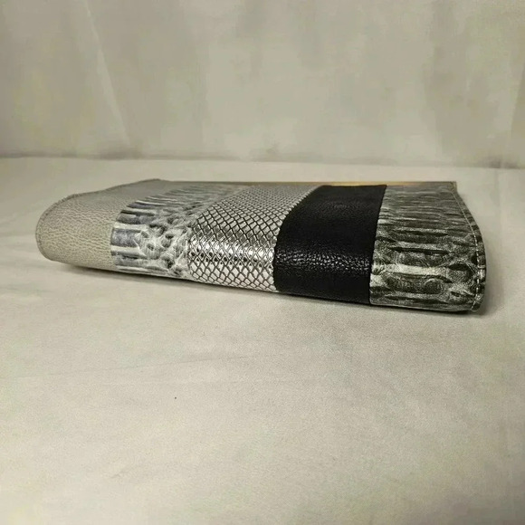 Rachel Roy Grey Silver Black Animal Print Brushed Nickle Clutch Bag - Picture 6 of 8